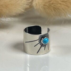Solid Sterling Silver Polished Turquoise Sunburst Ear Cuff